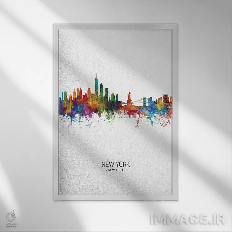 تابلو دکوراتیو نمای خط افق نیویورک اثر مایکل تامپست - نمای قابدار سفید