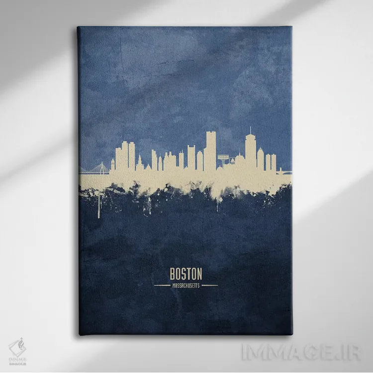تابلو دکوراتیو خط افق بوستون ماساچوست اثر مایکل تامپست - نمای روبهرو روی دیوار