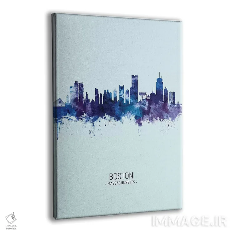تابلو دکوراتیو خط افق پرتره بوستون ماساچوست آبی تیره اثر مایکل تامپست - نمای پرسپکتیو محصول