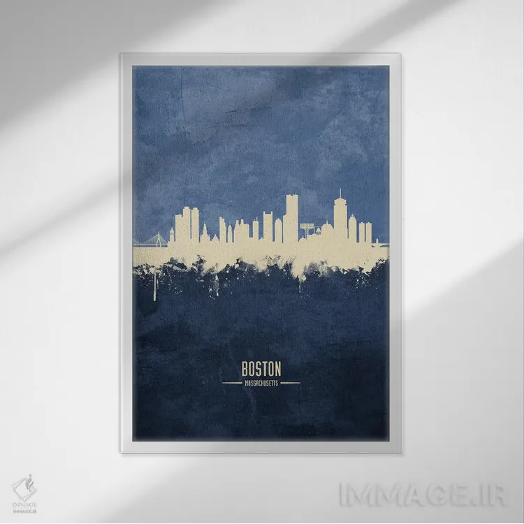 تابلو دکوراتیو خط افق بوستون ماساچوست اثر مایکل تامپست - نمای قابدار سفید