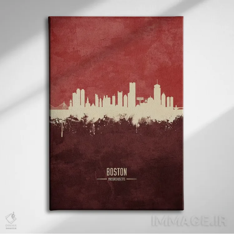 تابلو دکوراتیو خط افق بوستون ماساچوست بورگاندی اثر مایکل تامپست - نمای روبهرو روی دیوار