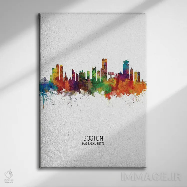 تابلو دکوراتیو خط افق پرتره بوستون ماساچوست اثر مایکل تامپست - نمای روبهرو روی دیوار