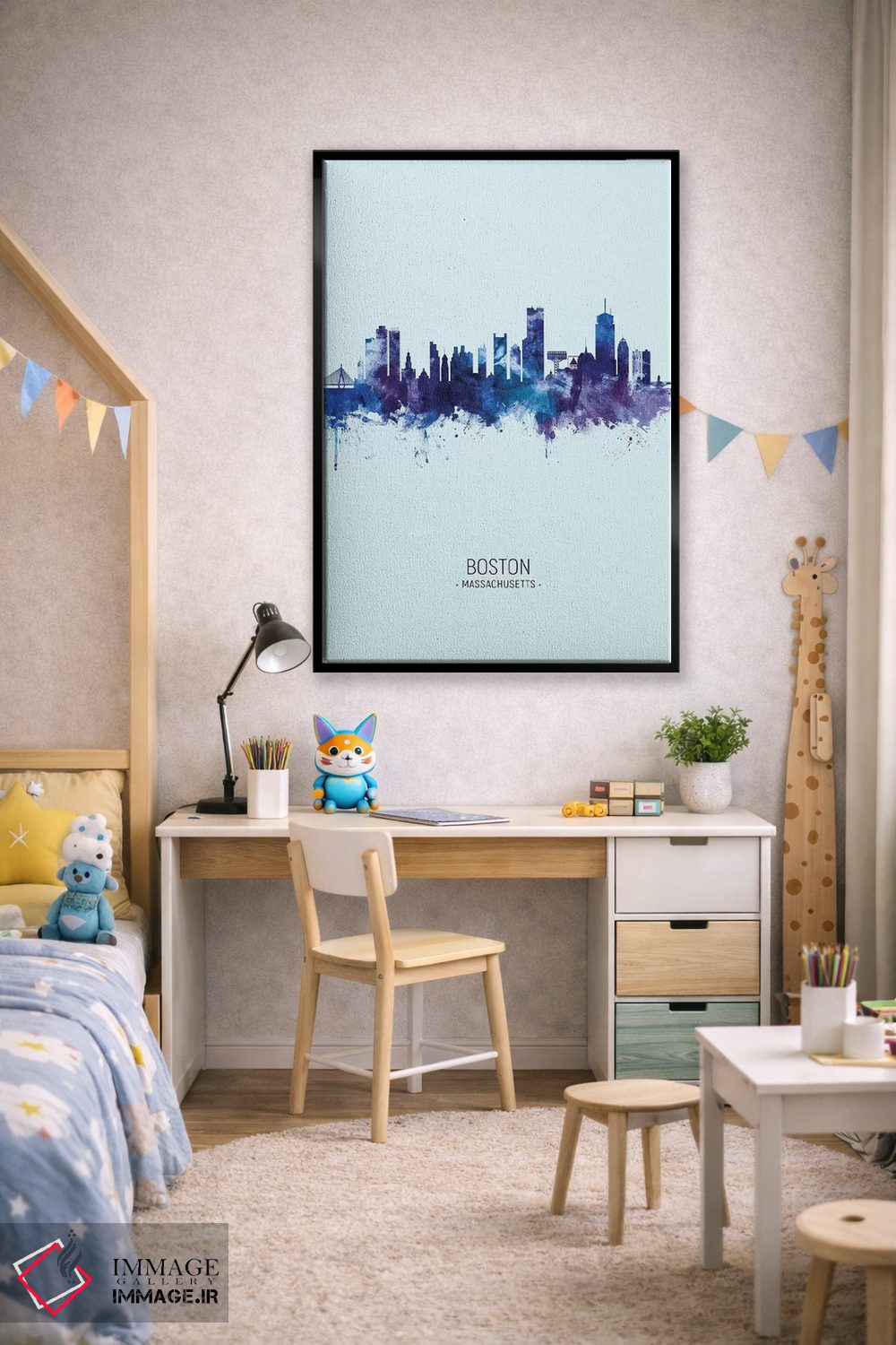 تابلو دکوراتیو خط افق پرتره بوستون ماساچوست آبی تیره اثر مایکل تامپست - D2B