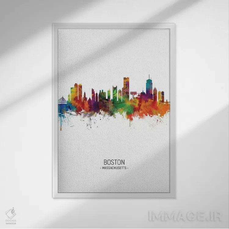 تابلو دکوراتیو خط افق پرتره بوستون ماساچوست اثر مایکل تامپست - نمای قابدار سفید