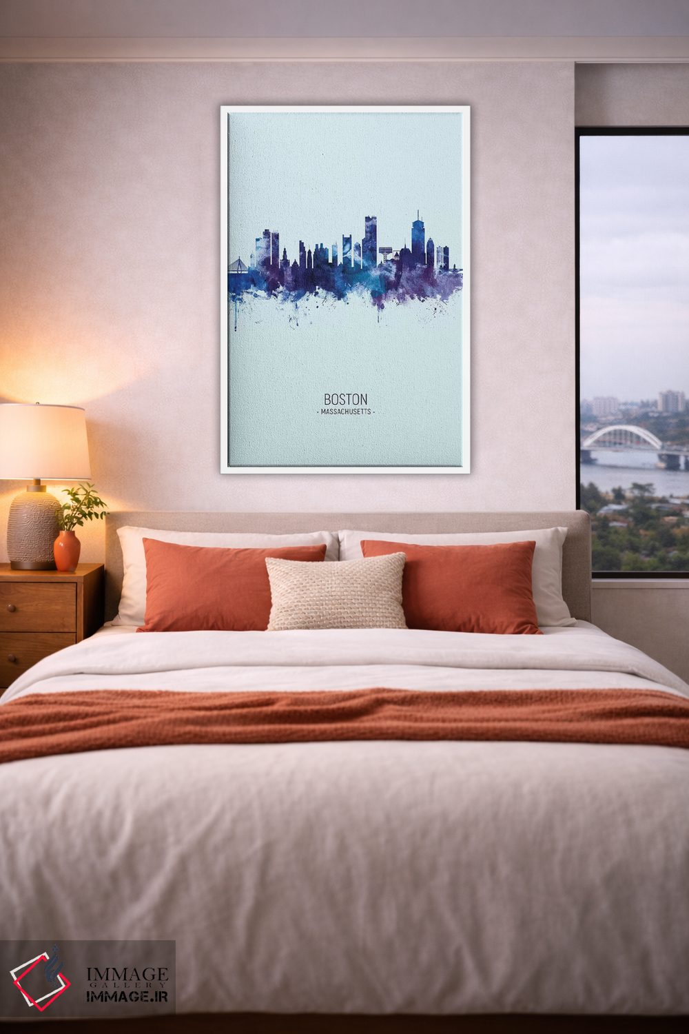 تابلو دکوراتیو خط افق پرتره بوستون ماساچوست آبی تیره اثر مایکل تامپست - D3W
