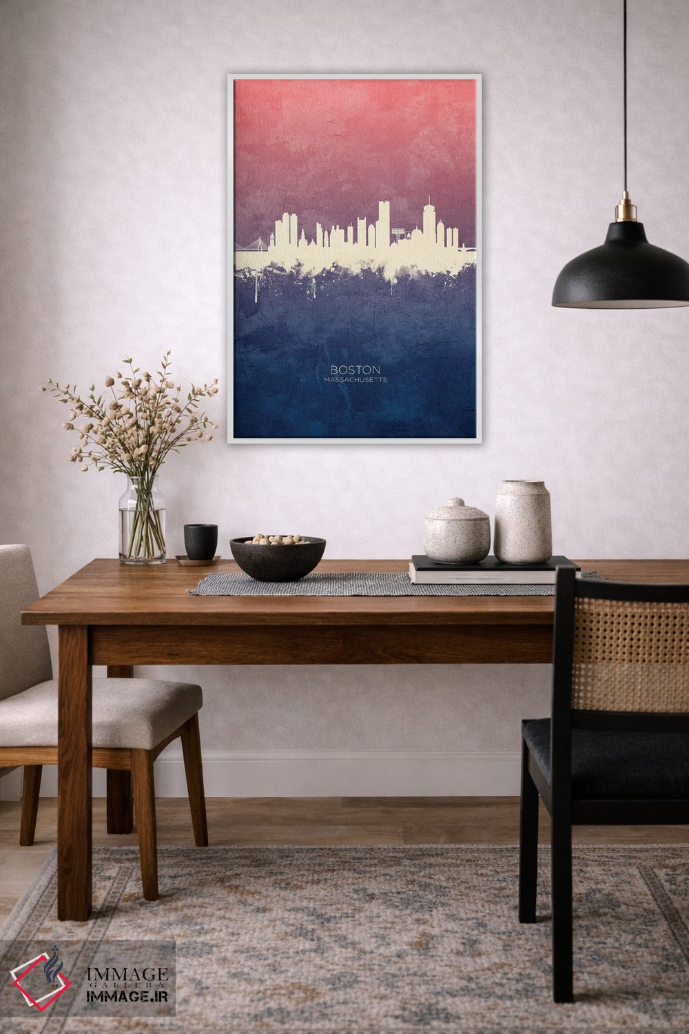 تابلو دکوراتیو خط افق بوستون ماساچوست با گل رز آبی اثر مایکل تامپست - D4W