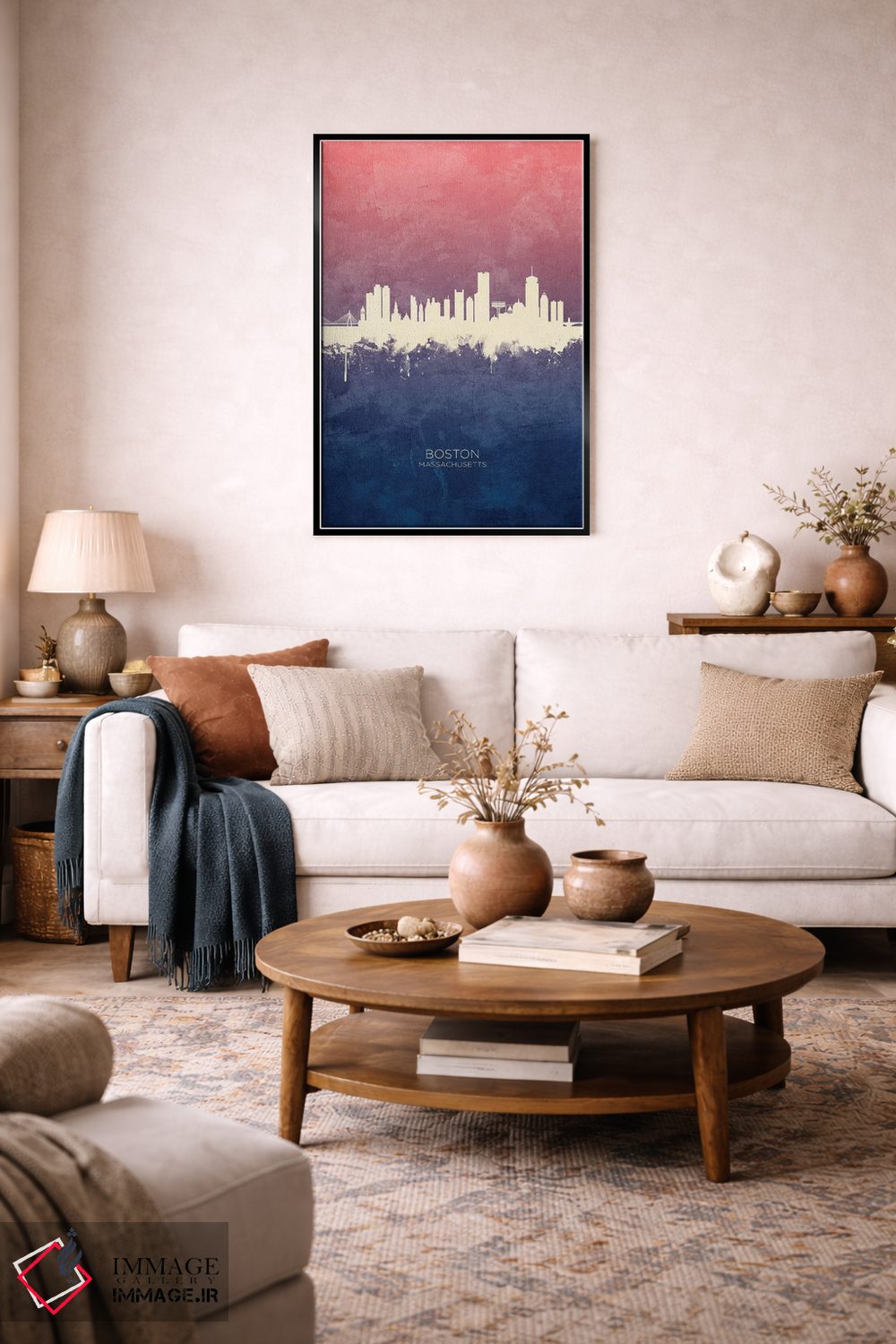 تابلو دکوراتیو خط افق بوستون ماساچوست با گل رز آبی اثر مایکل تامپست - D5B