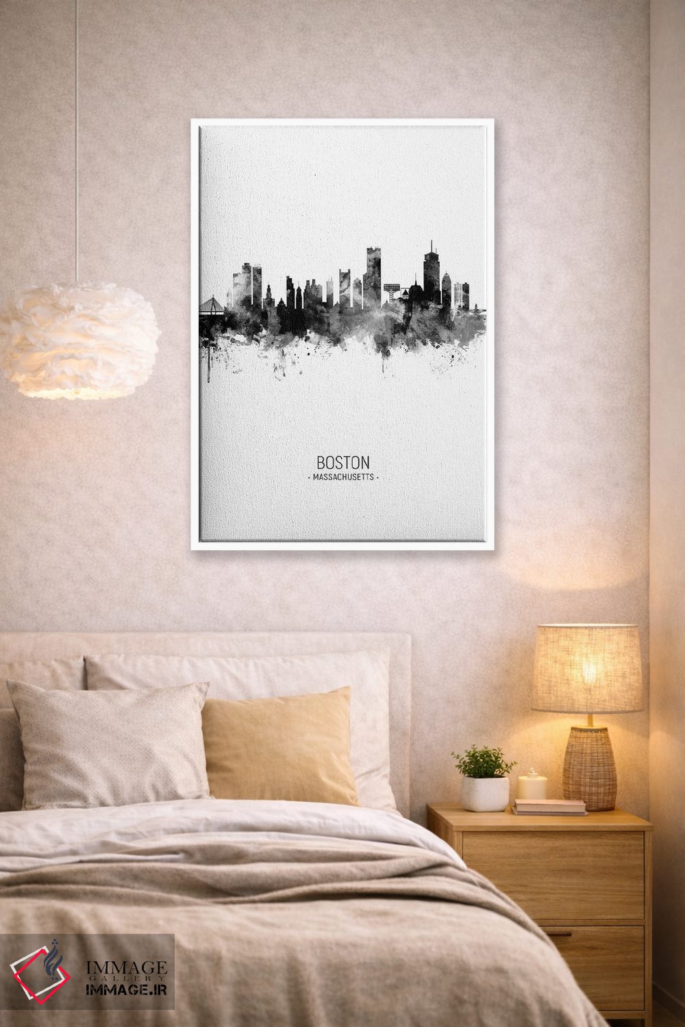 تابلو دکوراتیو خط افق پرتره بوستون ماساچوست سیاه و سفید اثر مایکل تامپست - D1W