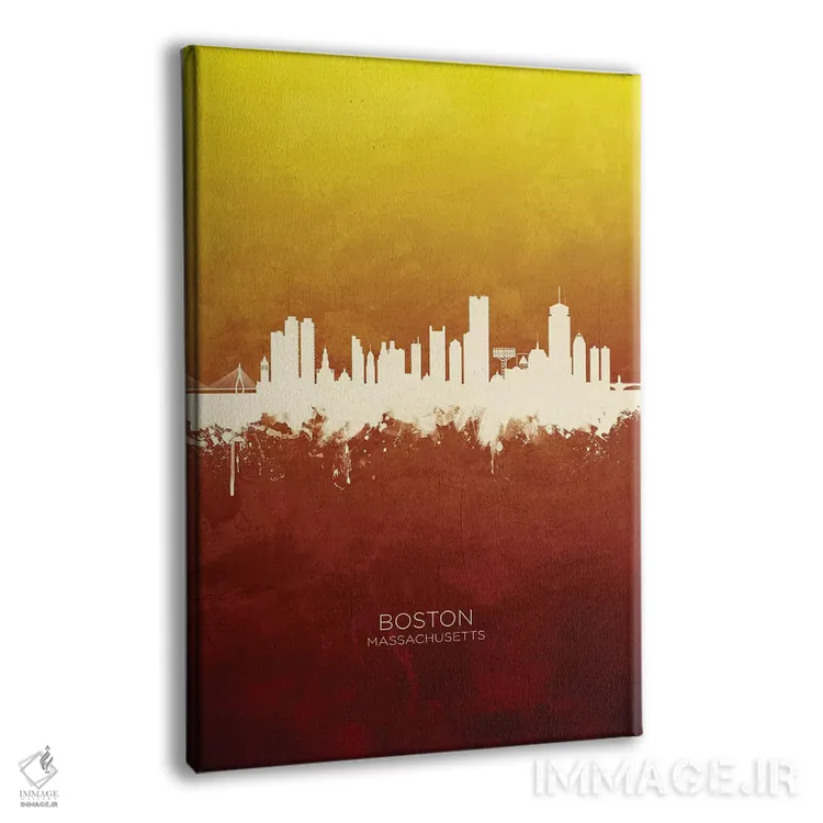 تابلو دکوراتیو خط افق بوستون ماساچوست قرمز و طلایی اثر مایکل تامپست - نمای پرسپکتیو محصول