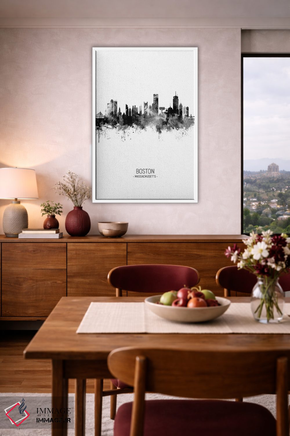 تابلو دکوراتیو خط افق پرتره بوستون ماساچوست سیاه و سفید اثر مایکل تامپست - D4W