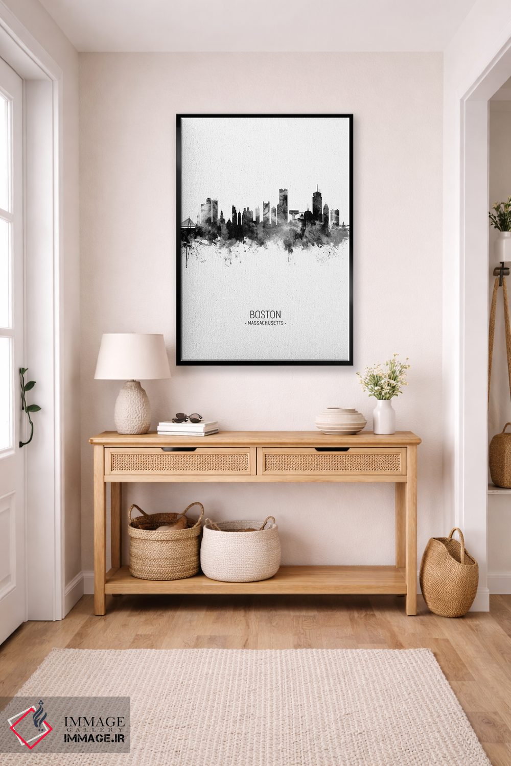 تابلو دکوراتیو خط افق پرتره بوستون ماساچوست سیاه و سفید اثر مایکل تامپست - D6B