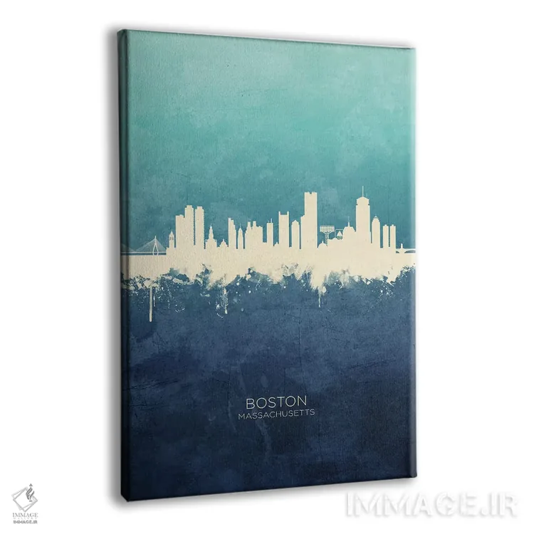 تابلو دکوراتیو خط افق بوستون ماساچوست سرمه ای فیروزه ای اثر مایکل تامپست - نمای پرسپکتیو محصول
