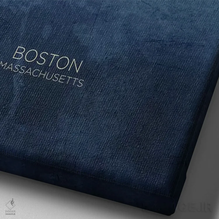 تابلو دکوراتیو خط افق بوستون ماساچوست سرمه ای فیروزه ای اثر مایکل تامپست - نمای نزدیک بافت بوم