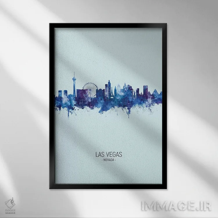 تابلو دکوراتیو خط افق لاس وگاس نوادا پرتره آبی تیره اثر مایکل تامپست - نمای قابدار مشکی