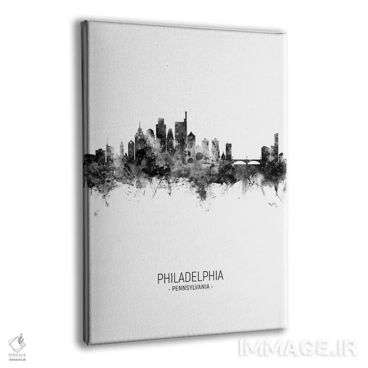 تابلو دکوراتیو خط افق پرتره فیلادلفیا سیاه و سفید اثر مایکل تامپست - نمای پرسپکتیو محصول