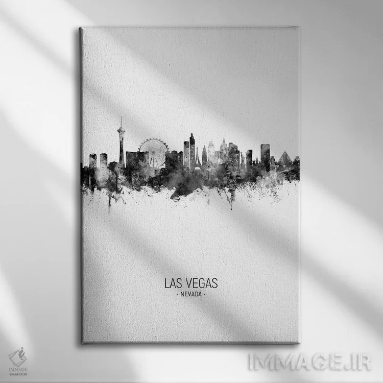 تابلو دکوراتیو خط افق پرتره لاس وگاس نوادا سیاه و سفید اثر مایکل تامپست - نمای روبهرو روی دیوار