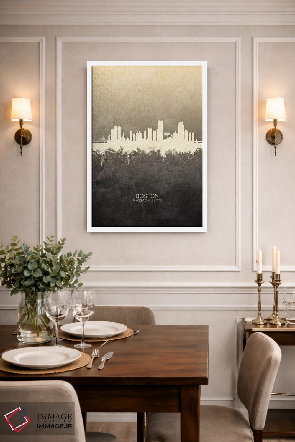 تابلو دکوراتیو خط افق بوستون ماساچوست خاکستری مایل به قهوه ای اثر مایکل تامپست - D1W