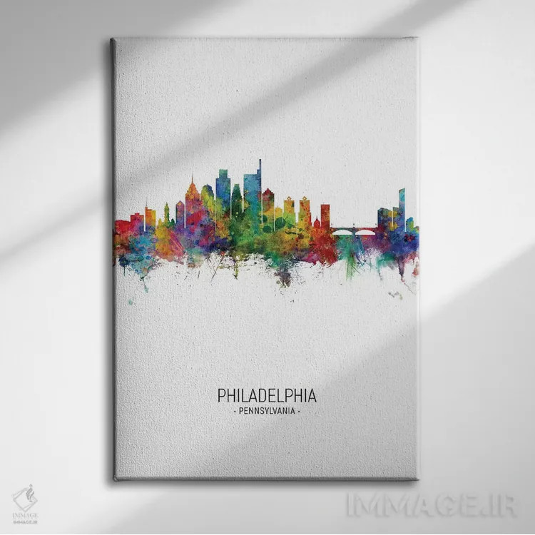 تابلو دکوراتیو خط افق پرتره فیلادلفیا اثر مایکل تامپست - نمای روبهرو روی دیوار