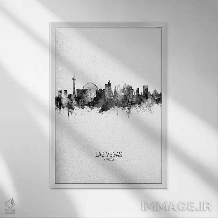 تابلو دکوراتیو خط افق پرتره لاس وگاس نوادا سیاه و سفید اثر مایکل تامپست - نمای قابدار سفید