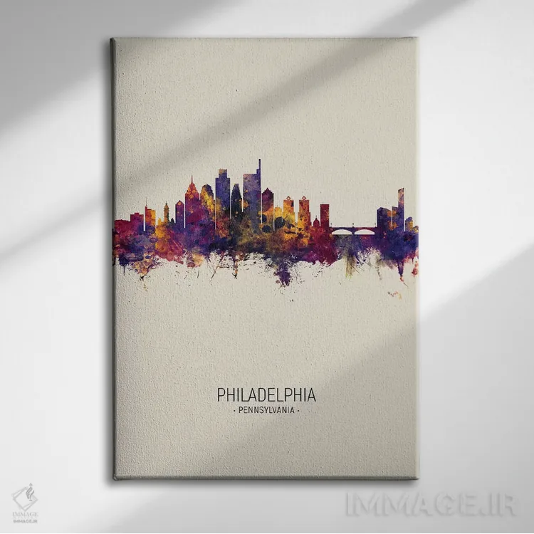 تابلو دکوراتیو خط افق فیلادلفیا پنسیلوانیا در پاییز اثر مایکل تامپست - نمای روبهرو روی دیوار