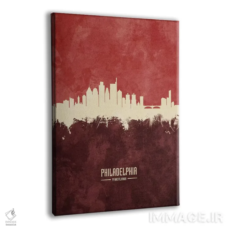تابلو دکوراتیو خط افق فیلادلفیا بورگاندی اثر مایکل تامپست - نمای پرسپکتیو محصول