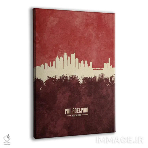 تابلو دکوراتیو خط افق فیلادلفیا بورگاندی اثر مایکل تامپست - نمای پرسپکتیو محصول