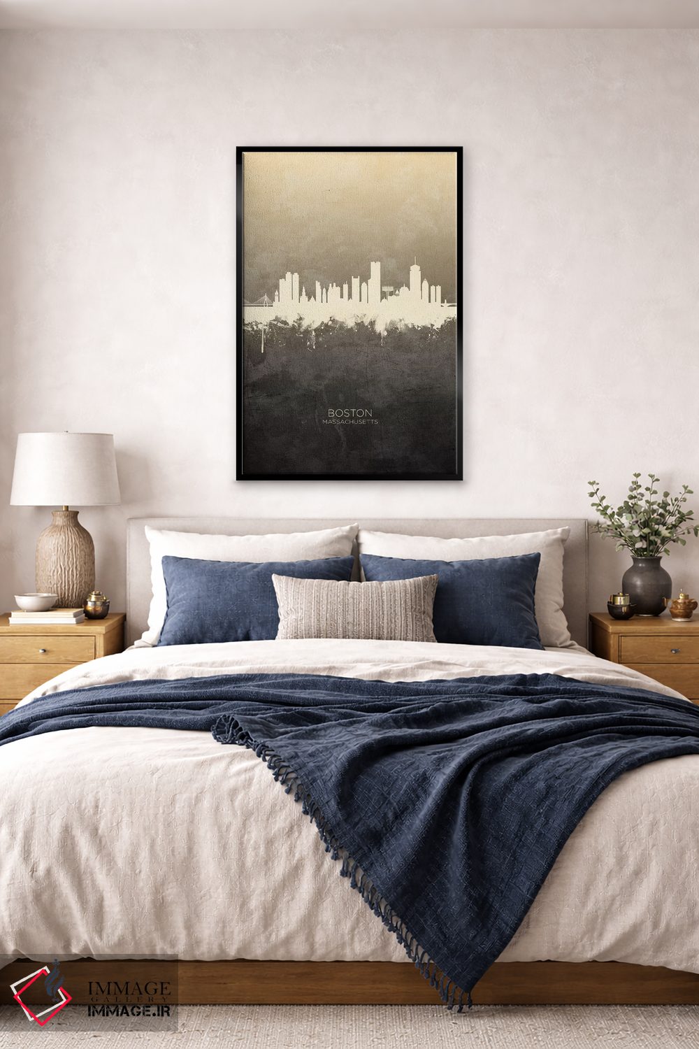 تابلو دکوراتیو خط افق بوستون ماساچوست خاکستری مایل به قهوه ای اثر مایکل تامپست - D6B