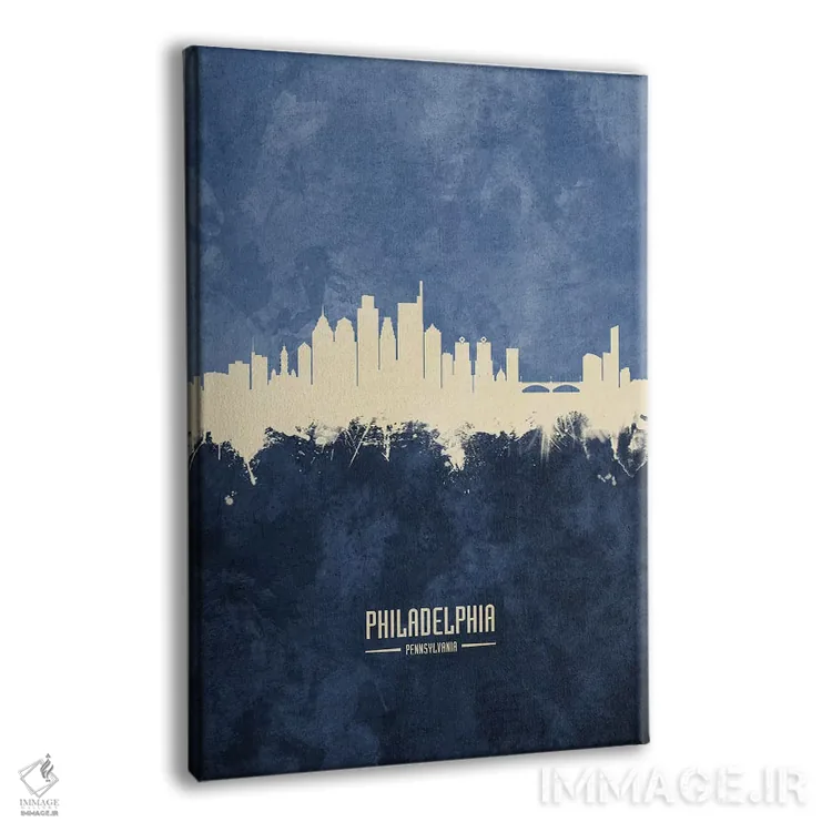 تابلو دکوراتیو خط افق فیلادلفیا پنسیلوانیا سرمه ای اثر مایکل تامپست - نمای پرسپکتیو محصول