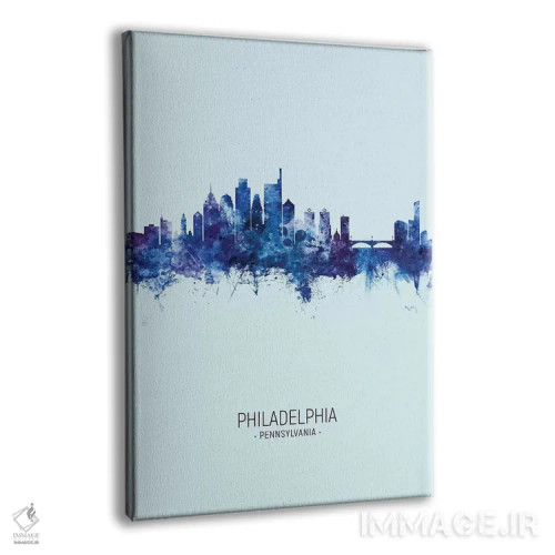 تابلو دکوراتیو خط افق پرتره فیلادلفیا آبی تیره اثر مایکل تامپست - نمای پرسپکتیو محصول