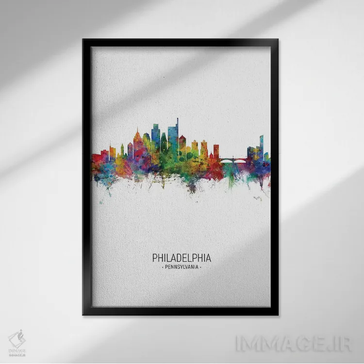 تابلو دکوراتیو خط افق پرتره فیلادلفیا اثر مایکل تامپست - نمای قابدار مشکی