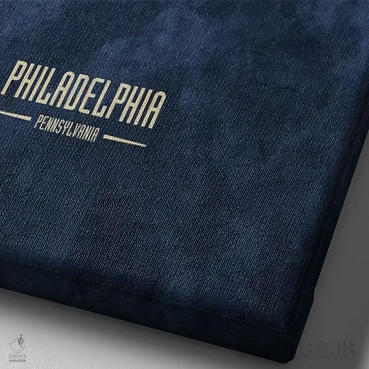 تابلو دکوراتیو خط افق فیلادلفیا پنسیلوانیا سرمه ای اثر مایکل تامپست - نمای نزدیک بافت بوم