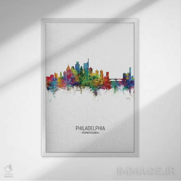 تابلو دکوراتیو خط افق پرتره فیلادلفیا اثر مایکل تامپست - نمای قابدار سفید