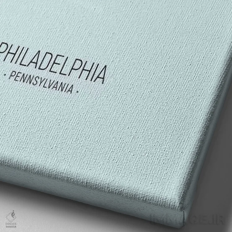 تابلو دکوراتیو خط افق پرتره فیلادلفیا آبی تیره اثر مایکل تامپست - نمای نزدیک بافت بوم