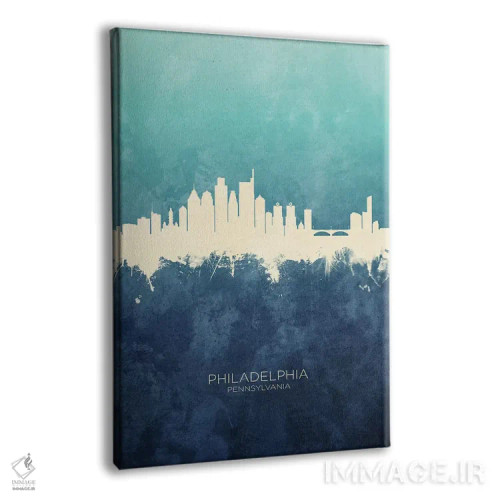تابلو دکوراتیو خط افق فیلادلفیا سرمه ای فیروزه ای اثر مایکل تامپست - نمای پرسپکتیو محصول