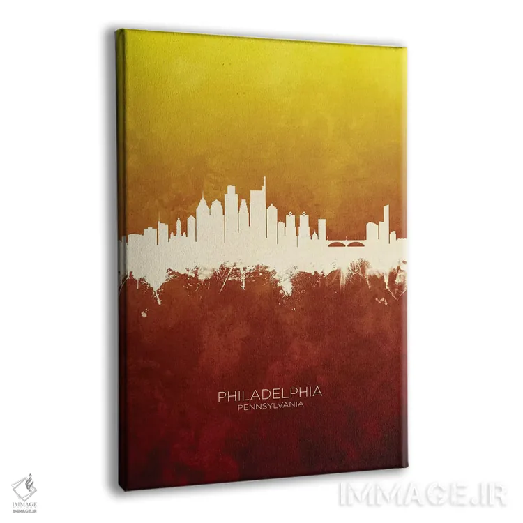 تابلو دکوراتیو خط افق فیلادلفیا قرمز و طلایی اثر مایکل تامپست - نمای پرسپکتیو محصول