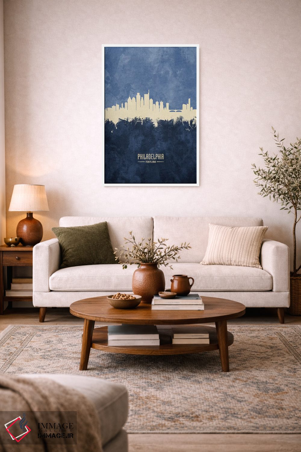 تابلو دکوراتیو خط افق فیلادلفیا پنسیلوانیا سرمه ای اثر مایکل تامپست - D2W
