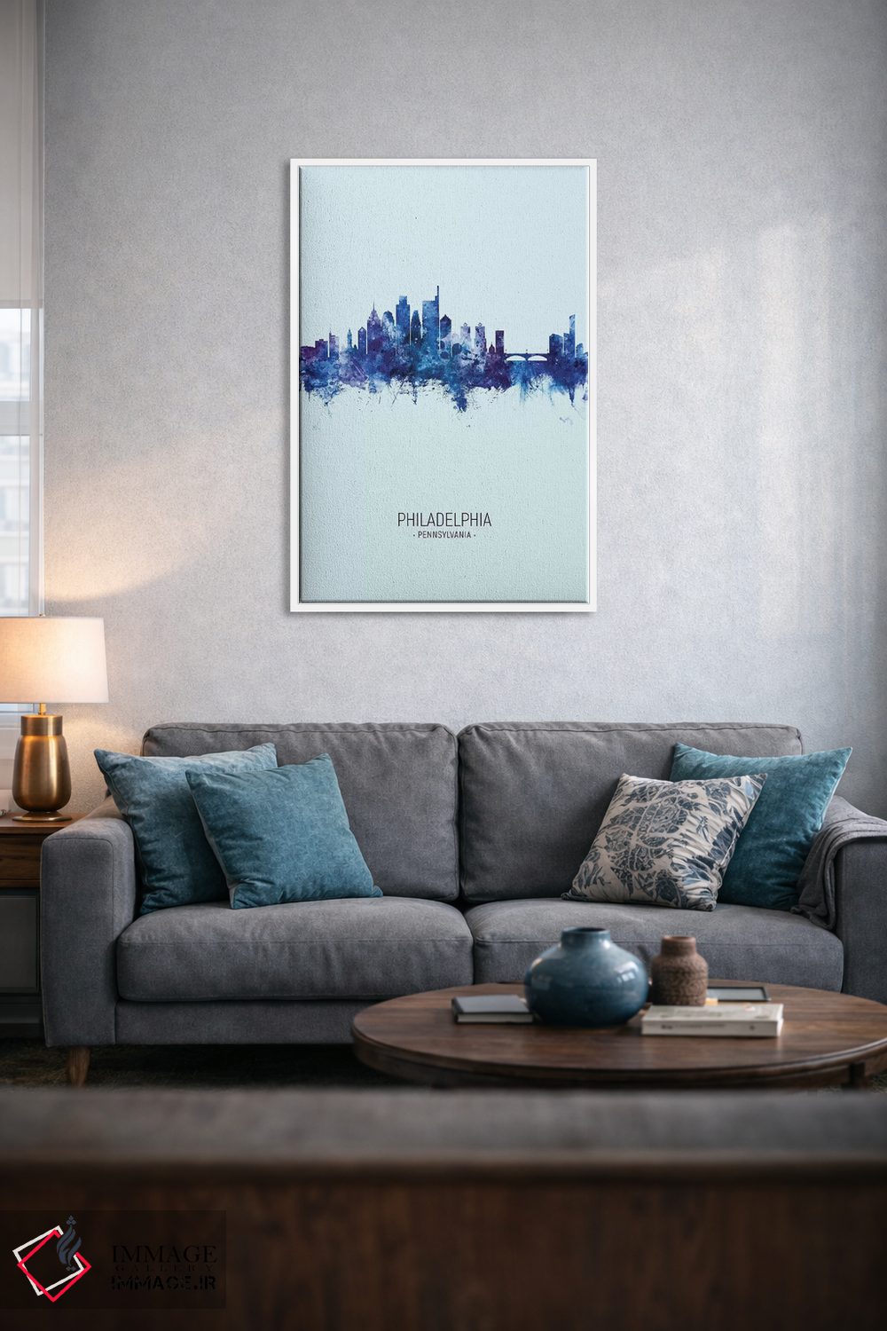 تابلو دکوراتیو خط افق پرتره فیلادلفیا آبی تیره اثر مایکل تامپست - D4W