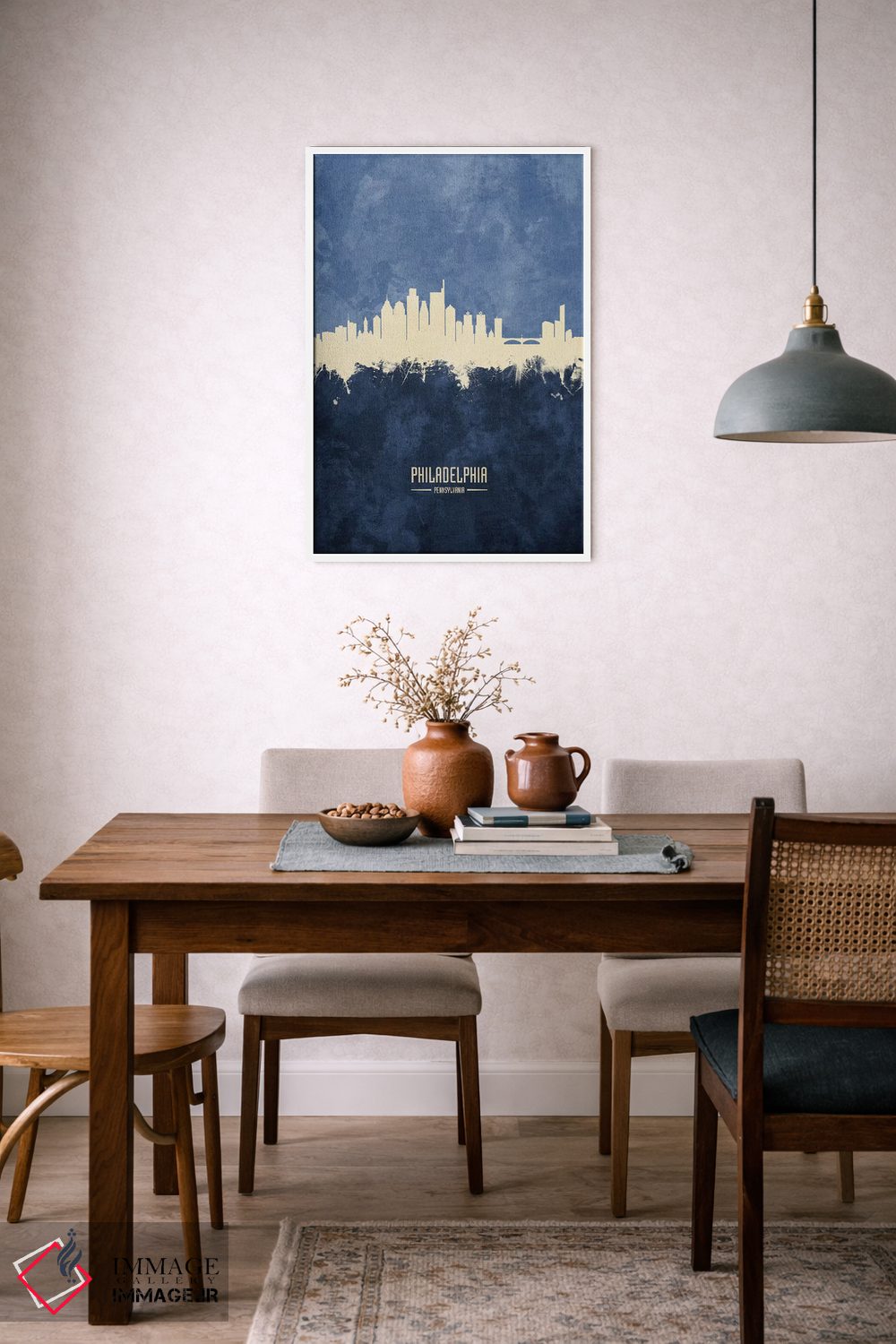 تابلو دکوراتیو خط افق فیلادلفیا پنسیلوانیا سرمه ای اثر مایکل تامپست - D6W