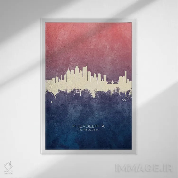 تابلو دکوراتیو خط افق فیلادلفیا با گل رز آبی اثر مایکل تامپست - نمای قابدار سفید