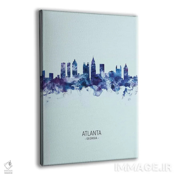 تابلو دکوراتیو خط افق آتلانتا جورجیا پرتره آبی تیره اثر مایکل تامپست - نمای پرسپکتیو محصول