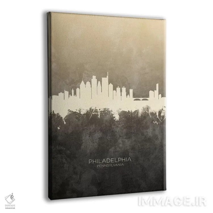 تابلو دکوراتیو خط افق فیلادلفیا پنسیلوانیا خاکستری مایل به قهوه ای اثر مایکل تامپست - نمای پرسپکتیو محصول