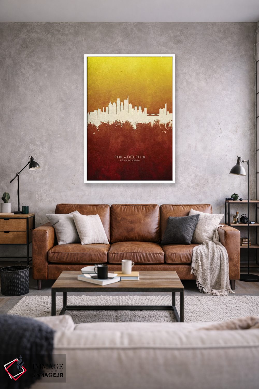 تابلو دکوراتیو خط افق فیلادلفیا قرمز و طلایی اثر مایکل تامپست - D1W