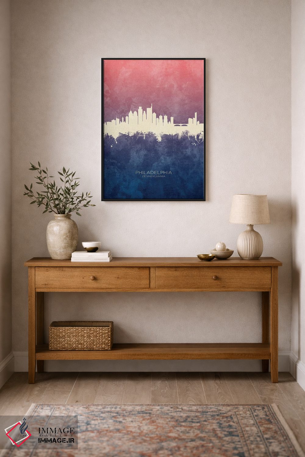 تابلو دکوراتیو خط افق فیلادلفیا با گل رز آبی اثر مایکل تامپست - D2B