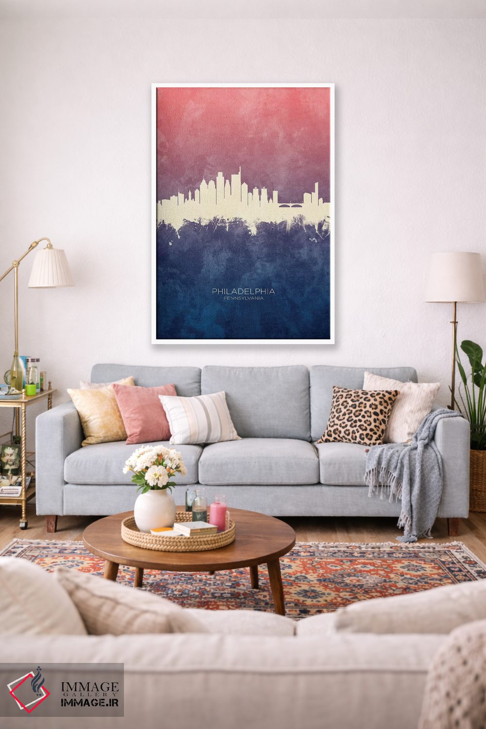 تابلو دکوراتیو خط افق فیلادلفیا با گل رز آبی اثر مایکل تامپست - D1W