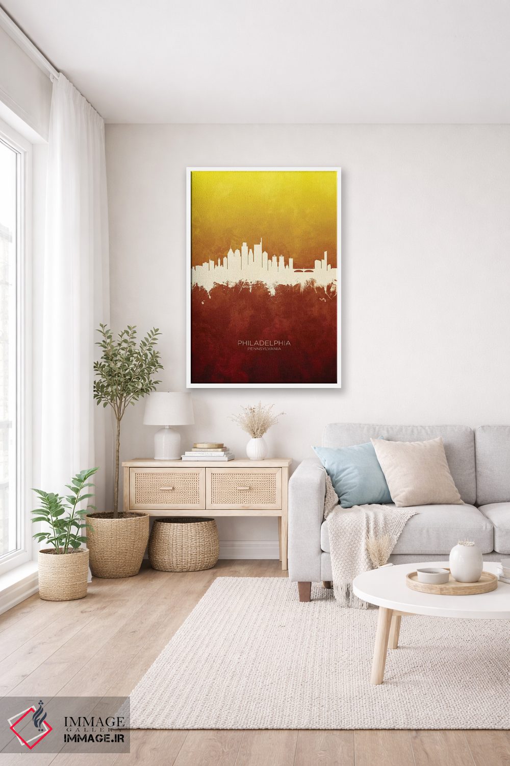تابلو دکوراتیو خط افق فیلادلفیا قرمز و طلایی اثر مایکل تامپست - D3W