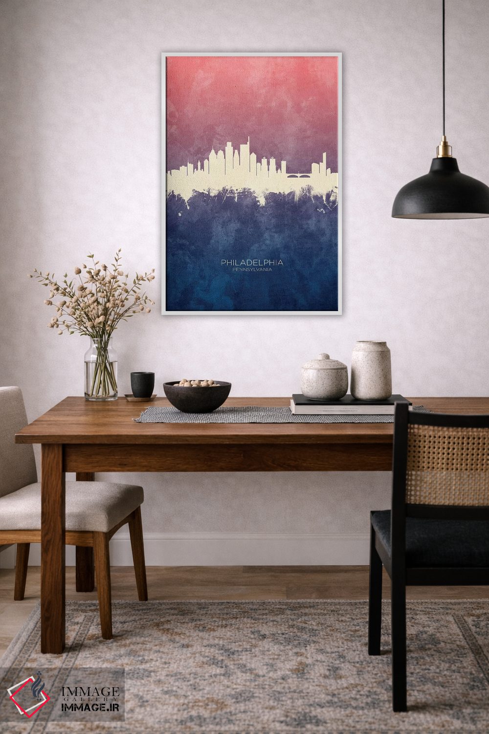 تابلو دکوراتیو خط افق فیلادلفیا با گل رز آبی اثر مایکل تامپست - D3W