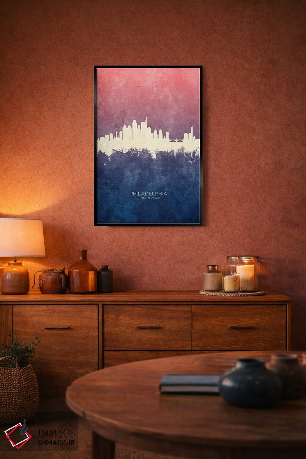 تابلو دکوراتیو خط افق فیلادلفیا با گل رز آبی اثر مایکل تامپست - D5B