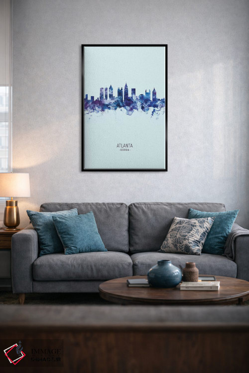 تابلو دکوراتیو خط افق آتلانتا جورجیا پرتره آبی تیره اثر مایکل تامپست - D4B