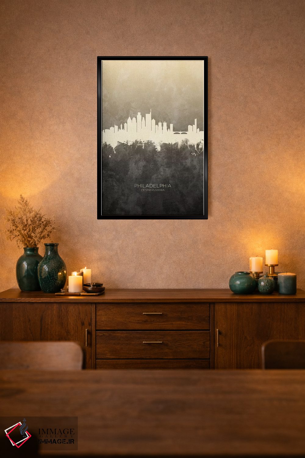 تابلو دکوراتیو خط افق فیلادلفیا پنسیلوانیا خاکستری مایل به قهوه ای اثر مایکل تامپست - D2B