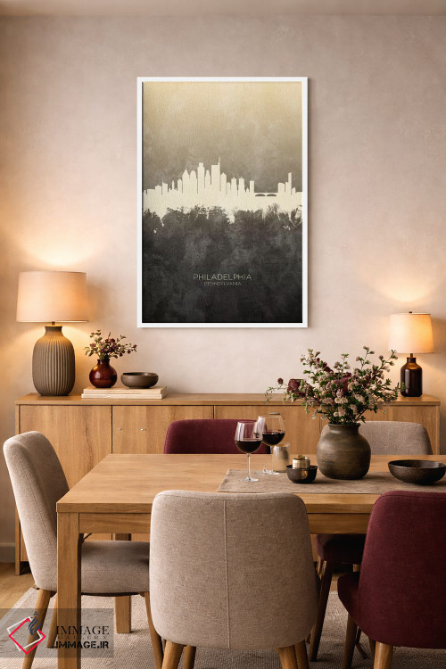 تابلو دکوراتیو خط افق فیلادلفیا پنسیلوانیا خاکستری مایل به قهوه ای اثر مایکل تامپست - D6W